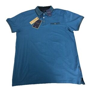 Marc Asher New York Shirt Men's L Blue Black Polo Snaps Short‎ Sleeve Golf New